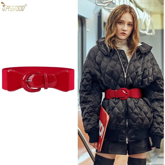 Women Wide Elastic Belt Vintage Chunky Buckle Retro Dress Accessory main image 7